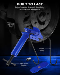 Hanger hooks keep the tool within reach during brake service