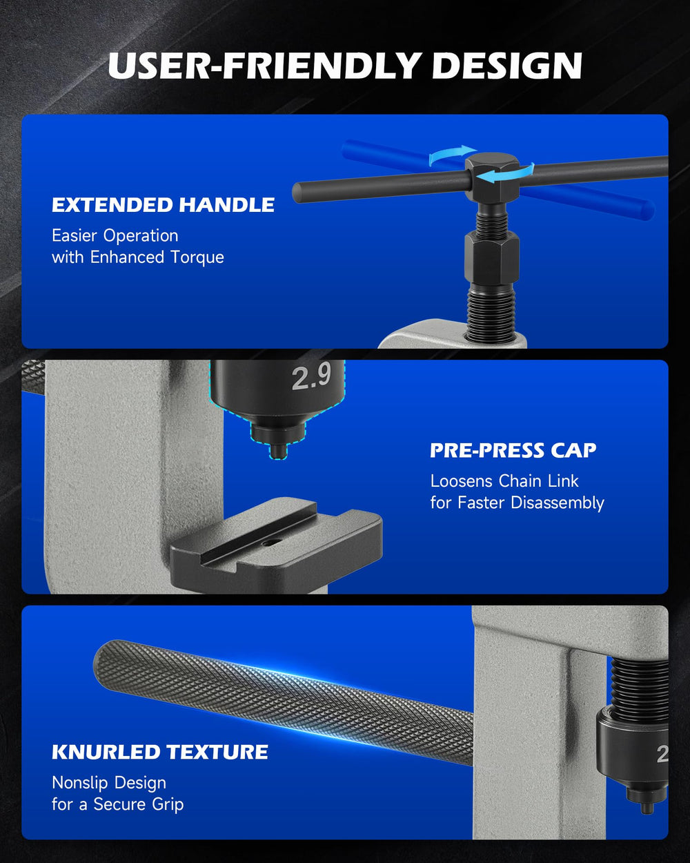 Orion Motor Tech knurled-handle for maximum torque and control