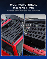 Orion Motor Tech mesh cargo net 2-pack top strap closure aids quick installation.