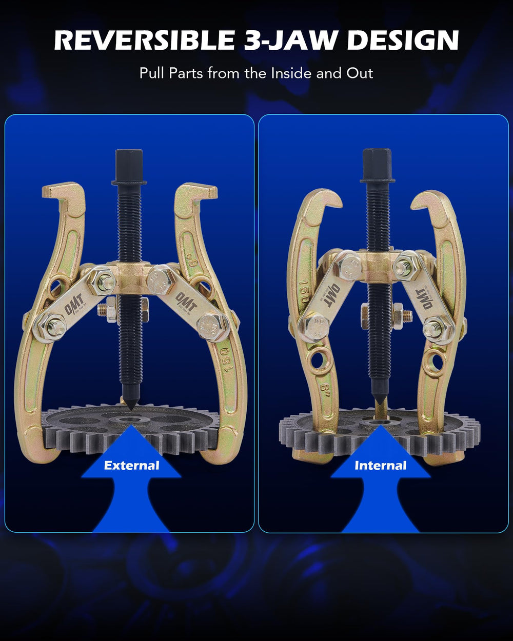 Orion Motor Tech pulley puller with reversible jaws for inside or outside pulls.