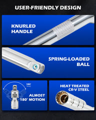 Orion Motor Tech quick-release ratchet aids fast socket changes during maintenance.