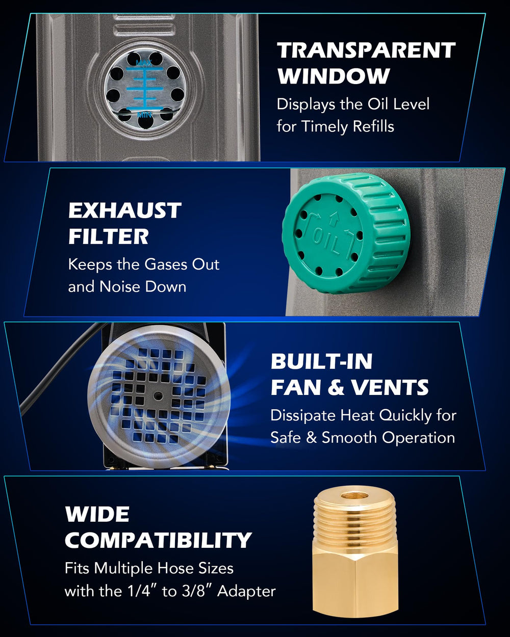 Orion Motor Tech four hoses and dual pressure capacity for reliable charging.