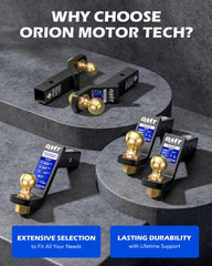 Orion Motor Tech SAE J684-tested hitch system for safe towing.