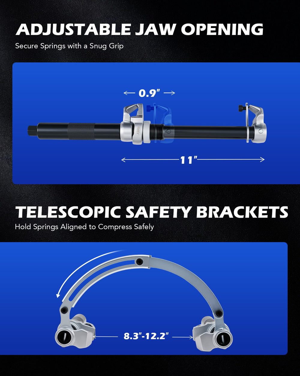 Orion Motor Tech safety brackets aligning the spring during compression.