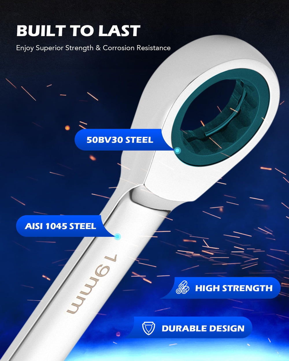 Durable chrome-polished steel designed to resist wear and deformation.