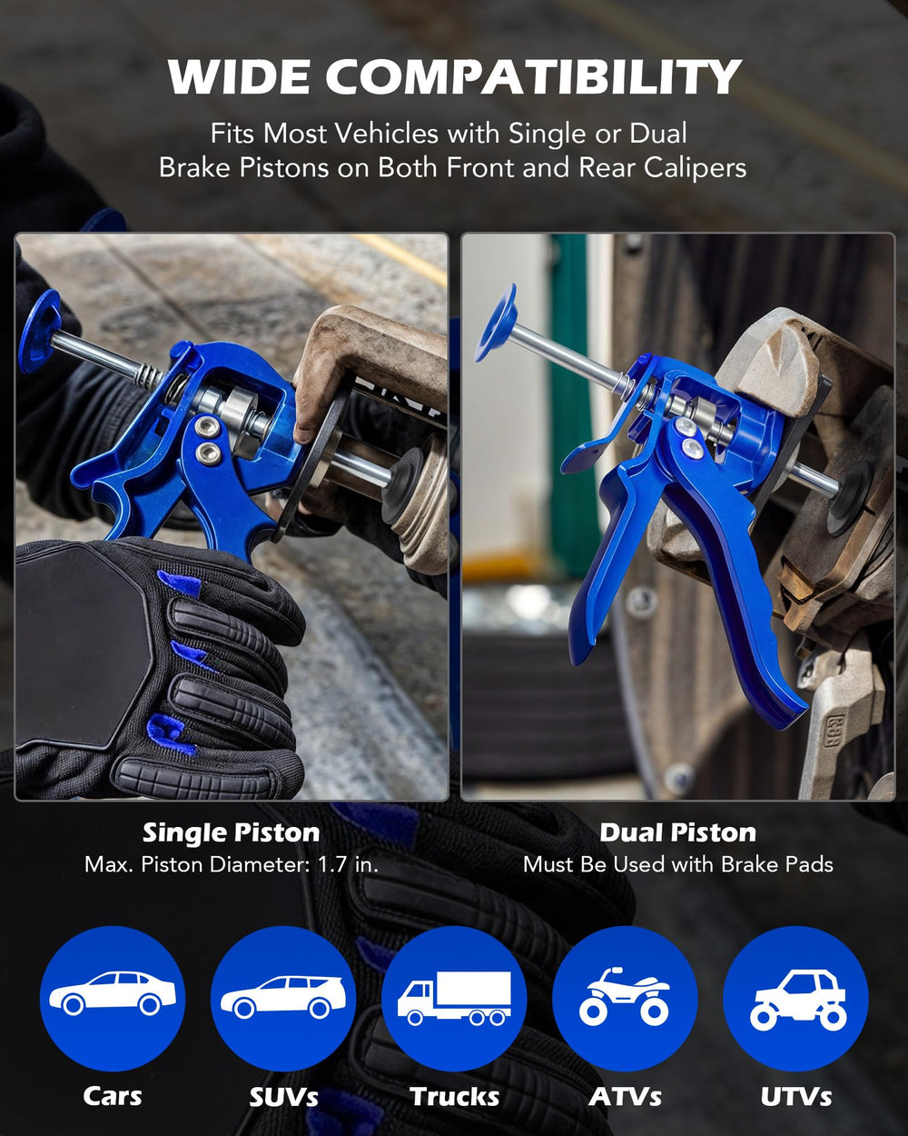 Orion Speedy tool features an ergonomic handle for smooth piston compression.