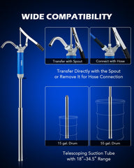Telescoping suction tube extended for deep drum access