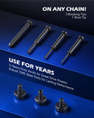 Orion Motor Tech tip options cover 2.2mm to 3.8mm for 25-630 chains.