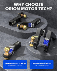 Orion Motor Tech tool-free hitch assembly for quick setup and removal