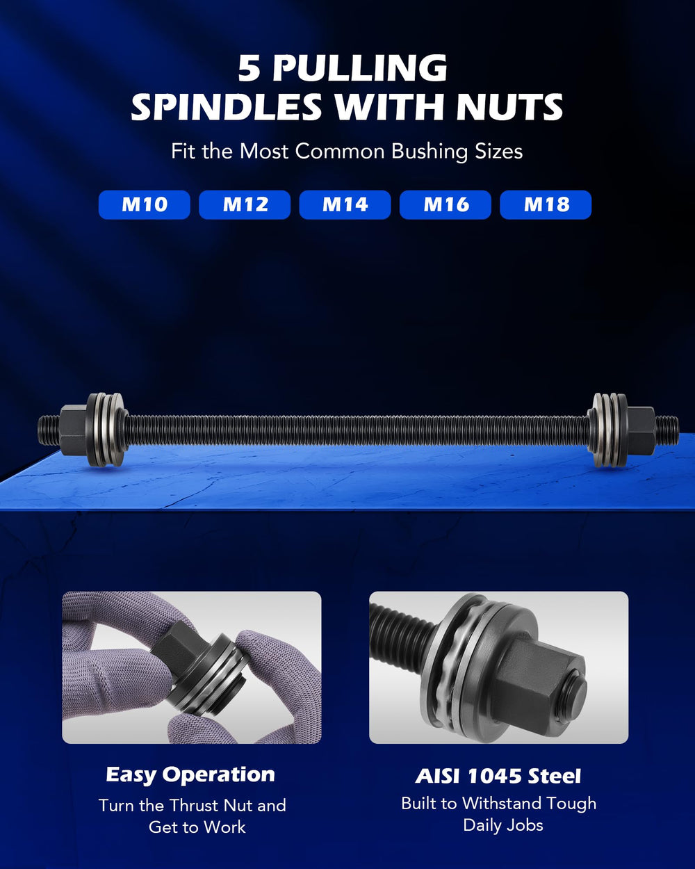 Universal bushing removal and installation capability with Orion Motor Tech kit.