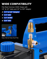 Orion Motor Tech vacuum pump kit includes oil, gloves, and Teflon tape for sealing.