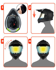 Orthrus sun visor reduces glare while keeping dust out of the rider's view