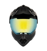 Orthrus youth dirt bike helmet front view in matte black, dual sport riding ready