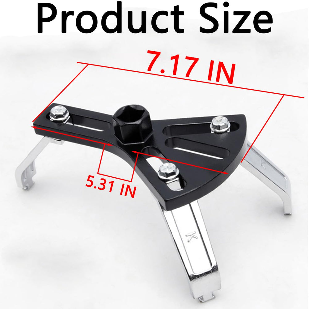 Osilly adjustable-arms fuel pump tool shows three-arm sizing for various pumps.