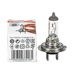 OSRAM 64210 H7 original line side view halogen bulbs installed in headlamp assembly