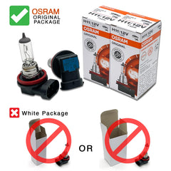 OSRAM H11 64211L+ pair in packaging ready for quick installation.