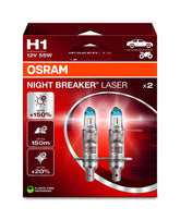 OSRAM Night Breaker Laser H1 front view showing crisp white light for night driving