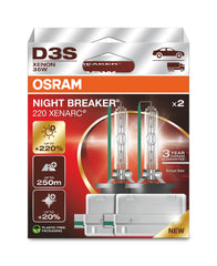 OSRAM Xenarc Night Breaker 220 packaging highlights high-brightness xenon bulbs.
