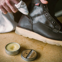Otter Wax Boot Wax protective finish on a leather hat.