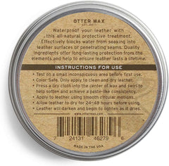 Otter Wax Boot Wax tin open, showing natural beeswax and lanolin blend.