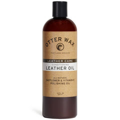 Otter Wax Leather Oil bottle close-up for deep conditioning dry leather.