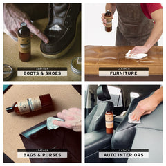 Otter Wax Leather Oil on leather couch revives texture and color.
