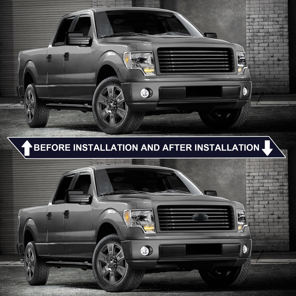 OUESAAS emblem with sleek black finish elevates Ford front grille with modern contrast