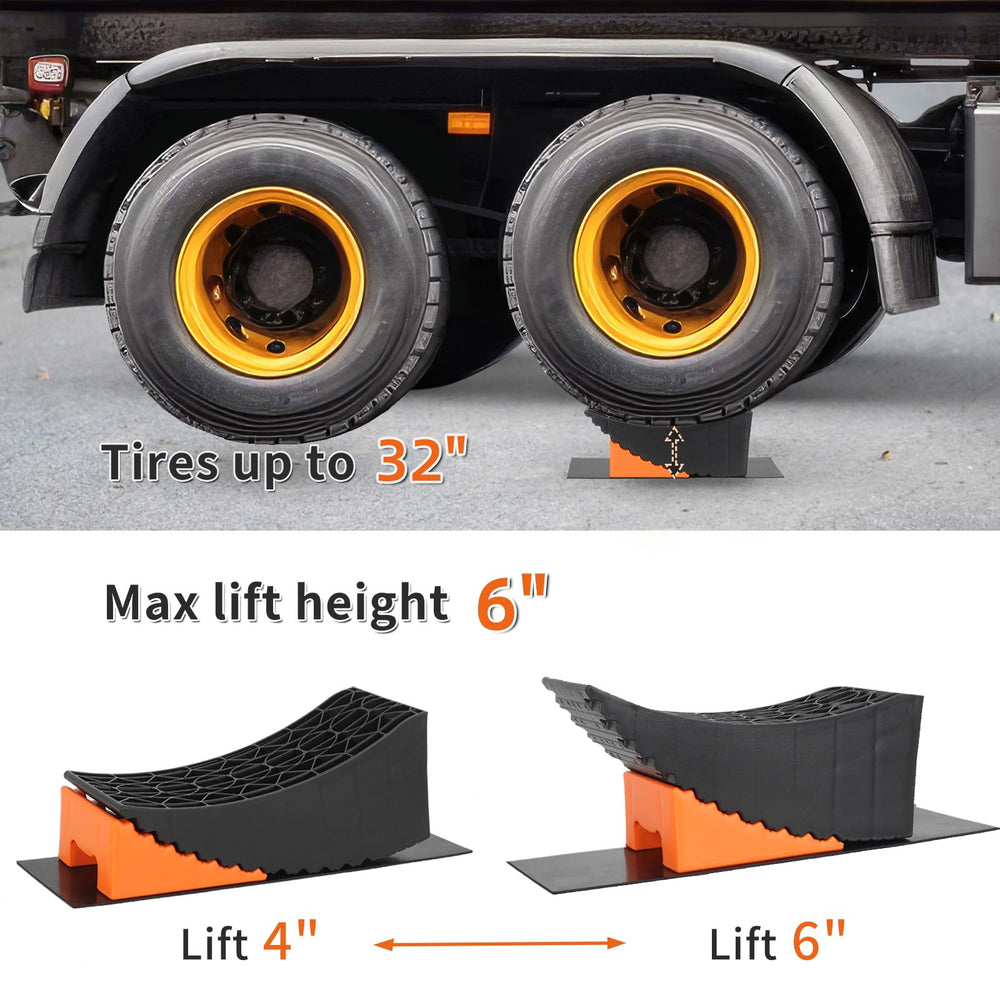 OULEME curved leveling blocks placed under trailer tire for stable lift