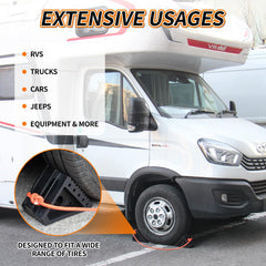 OULEME wheel chocks at 8.5x4x6 inches, compact and versatile.