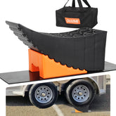 OULEME raised tire change ramp beside tandem trailer wheels for easy maintenance