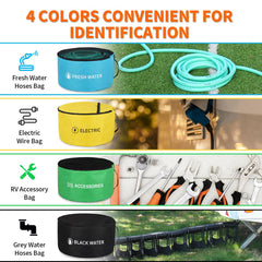 OULEME RV storage bags – four-color pack keeps hoses and cords organized.