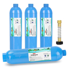 OULEME RV inline water filter packaging shows easy setup for clean water
