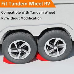 OULEME RV leveling blocks chocks securing wheels for stability.