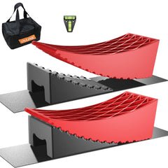 OULEME RV leveling blocks kit front view showing compact tandem-axle fit.