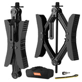 OULEME RV tire stabilizer with X-shaped wheel chock gripping dual-axle wheels.