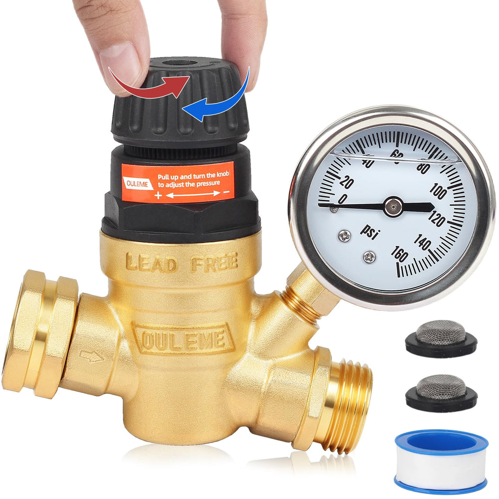 OULEME RV regulator valve handle enables tool-free pressure adjustments.
