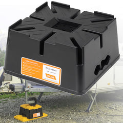 OULEME trailer jack block stacked setup shows safe interlock for stable leveling