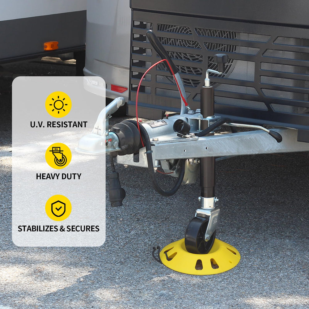 OULEME trailer jack wheel dock application view for RV, boat, and camper trailers