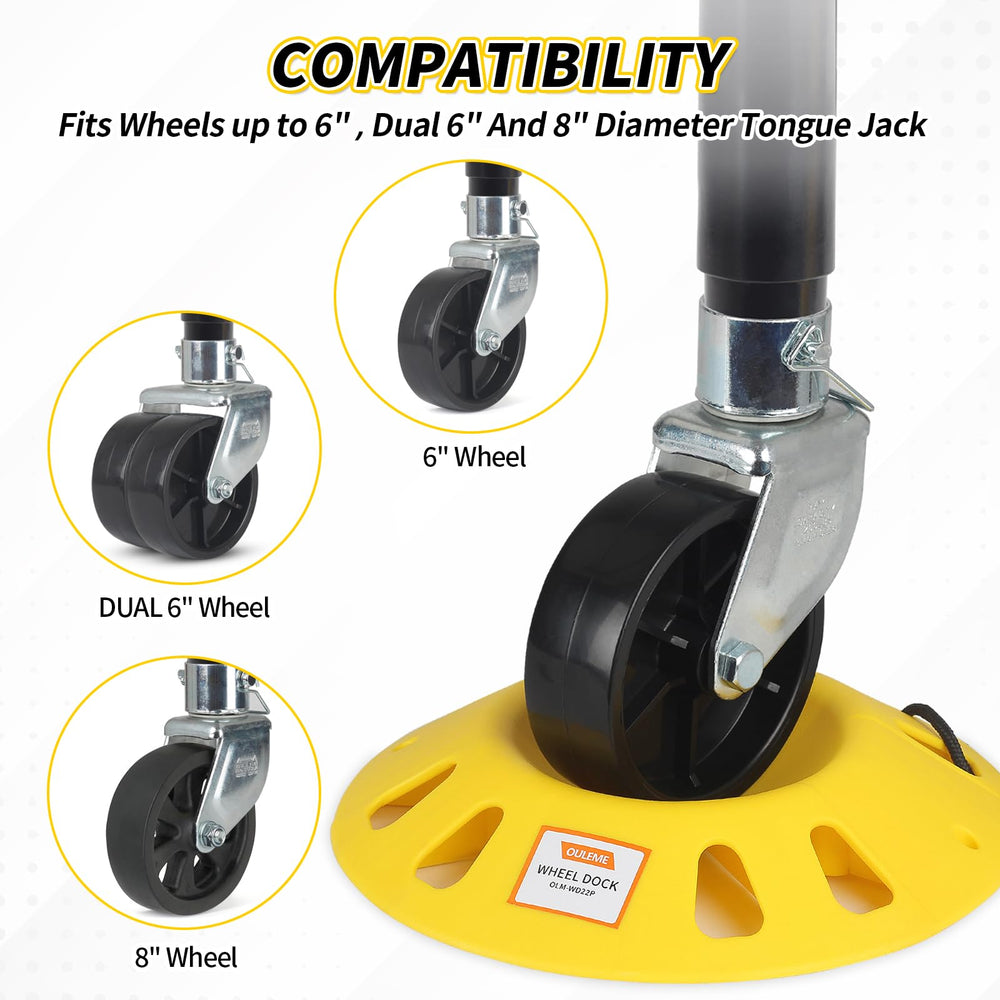 OULEME trailer jack wheel dock 12x12 inch footprint demonstrates compact placement