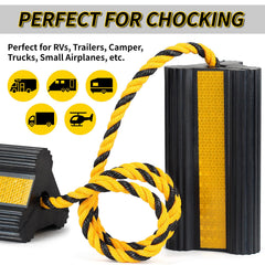 Triangular OULEME wheel chocks fit tire curvature for stability.