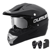 OUMURS 125A Matte Black helmet, front view, for off-road safety and visibility