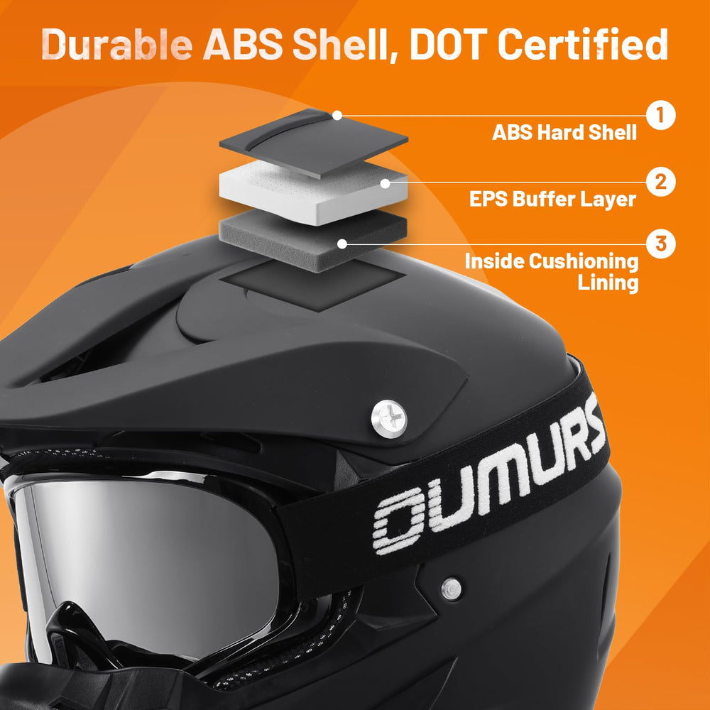OUMURS ABS shell and EPS liner detail on dirt bike helmet for protection