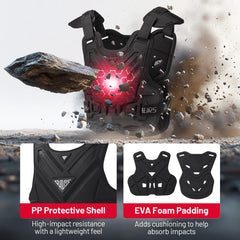 Oumurs chest protector breathable inner surface highlights airflow during hot rides.