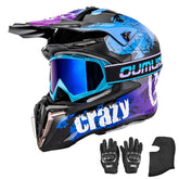 OUMURS dirt bike helmet with blue goggles for clear sun vision