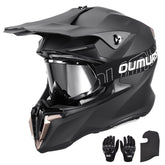 OUMURS dirt bike helmet front view with matte black finish and sturdy shell