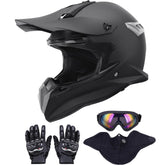 OUMURS dirt bike helmet matte black side view for rugged off-road protection.