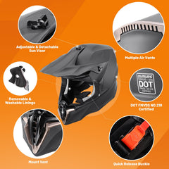 OUMURS dirt bike helmet side view shows quick-release buckle