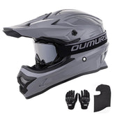 OUMURS dirt bike helmet with goggles in gray for clear eye protection
