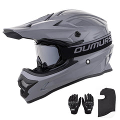 OUMURS dirt bike helmet with goggles offers clear vision and wind protection.