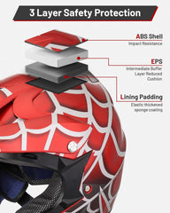 Oumurs youth helmet quick-release buckle for fast on/off.